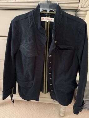 Free People Black Military-Style Button Front Jacket